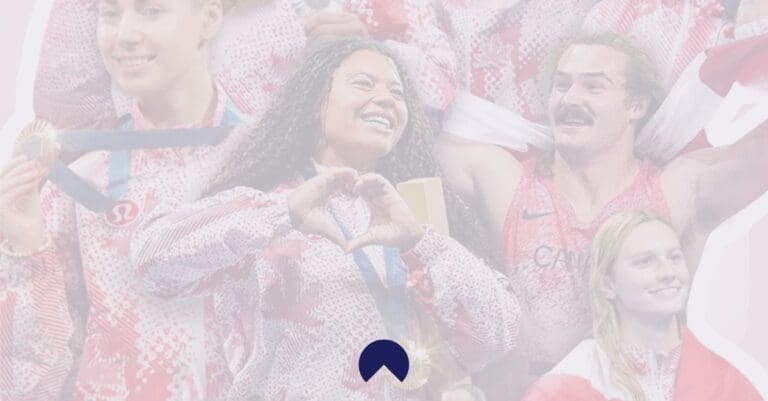 Blog Post Cover for Wheelhouse Marketing Calgary Blog - gameplan for gold strategy planning takeaways from the olympics - photo collage from Team Canada of Canadian Olympic Athletes